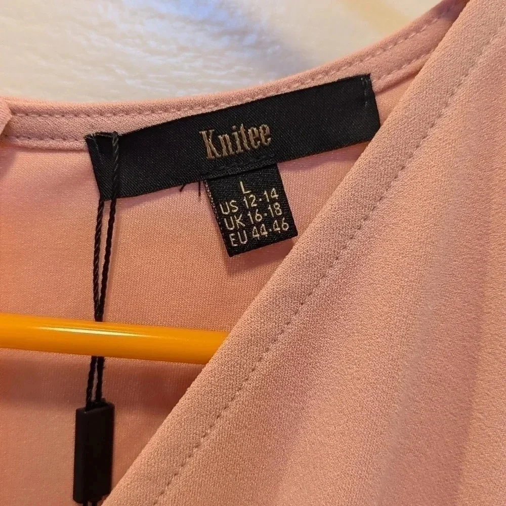 NWT Knitee pink deep V neck size large women's dress - Picture 3 of 6